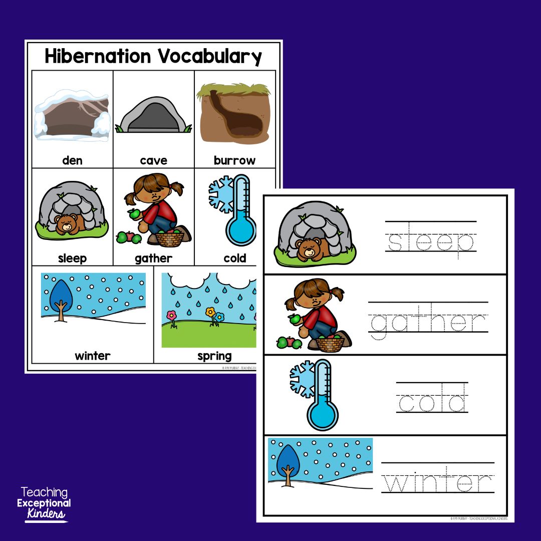 Hibernation Write the Room Vocab Center
