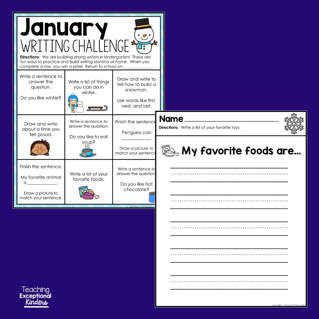 January Kindergarten Writing Challenge