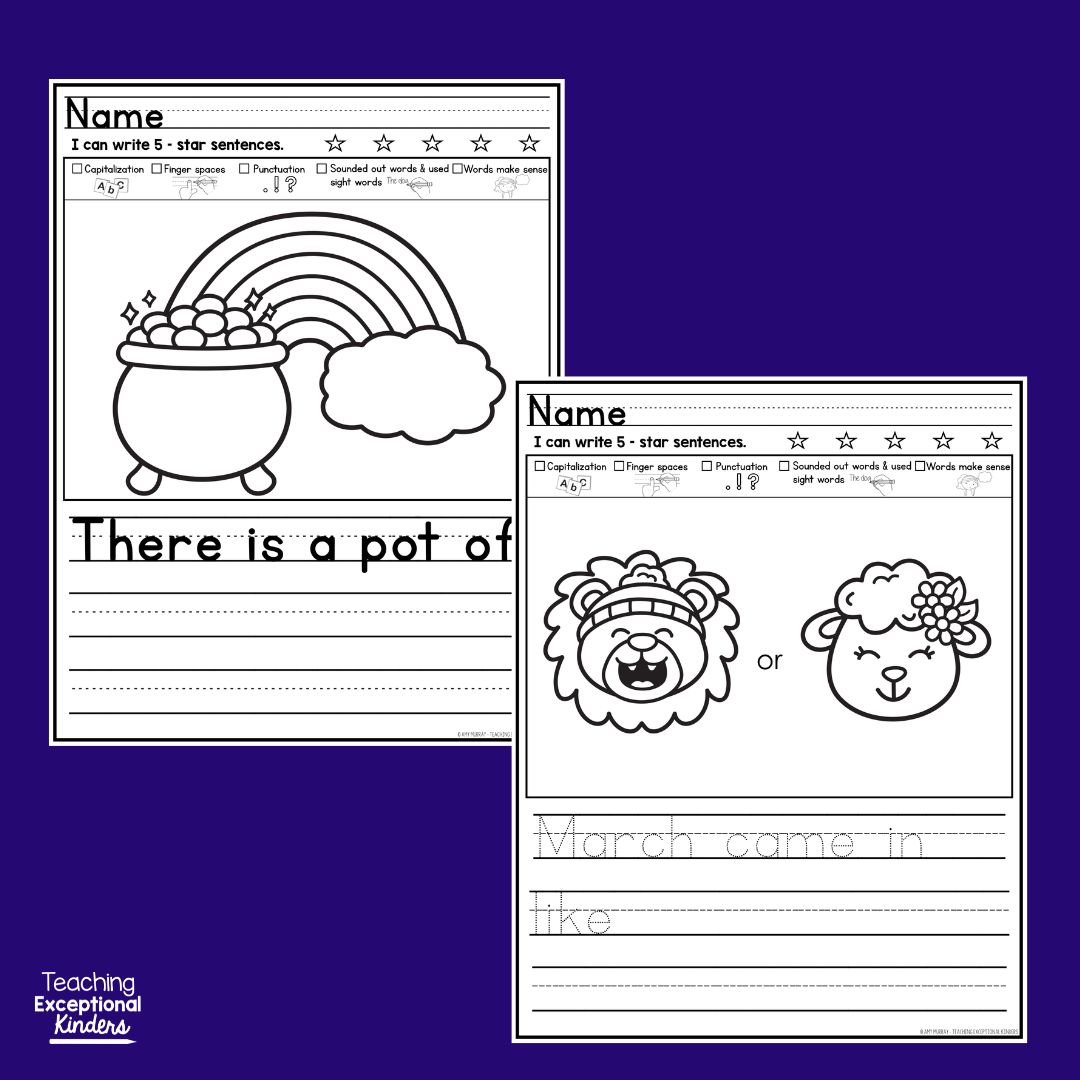 March Kindergarten Picture Writing Prompts
