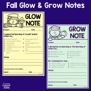 Fall Glow and Grow Behavior Notes to Send Home